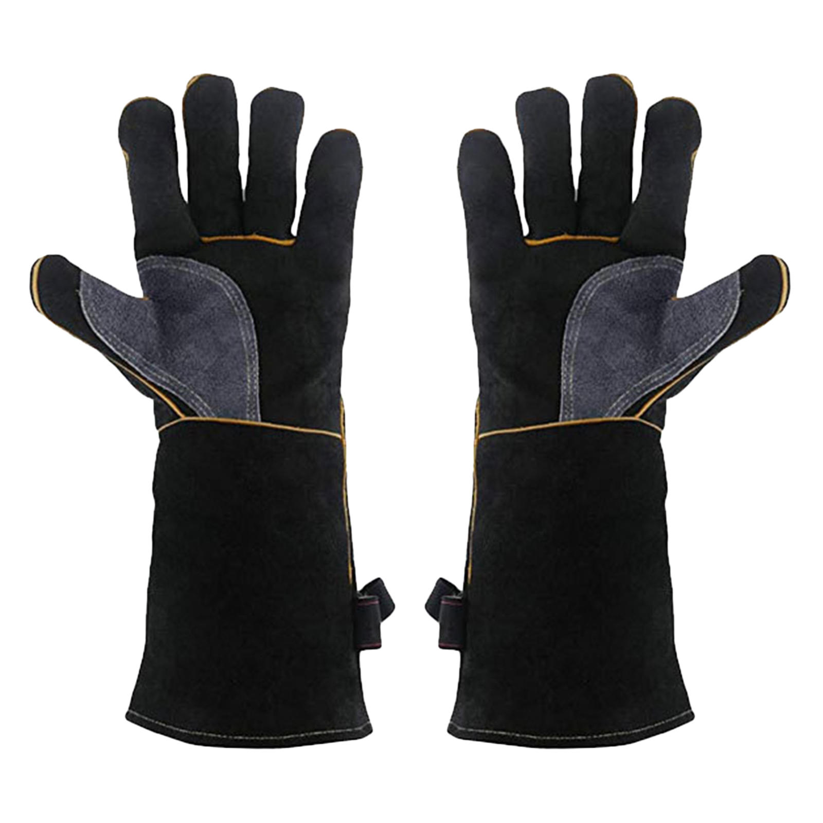 BBQ Grill Gloves 16 inch with Stitching Leather Professional Oven Mitts for Barbecue Fireplace Cooking Kitchen Pot Holder