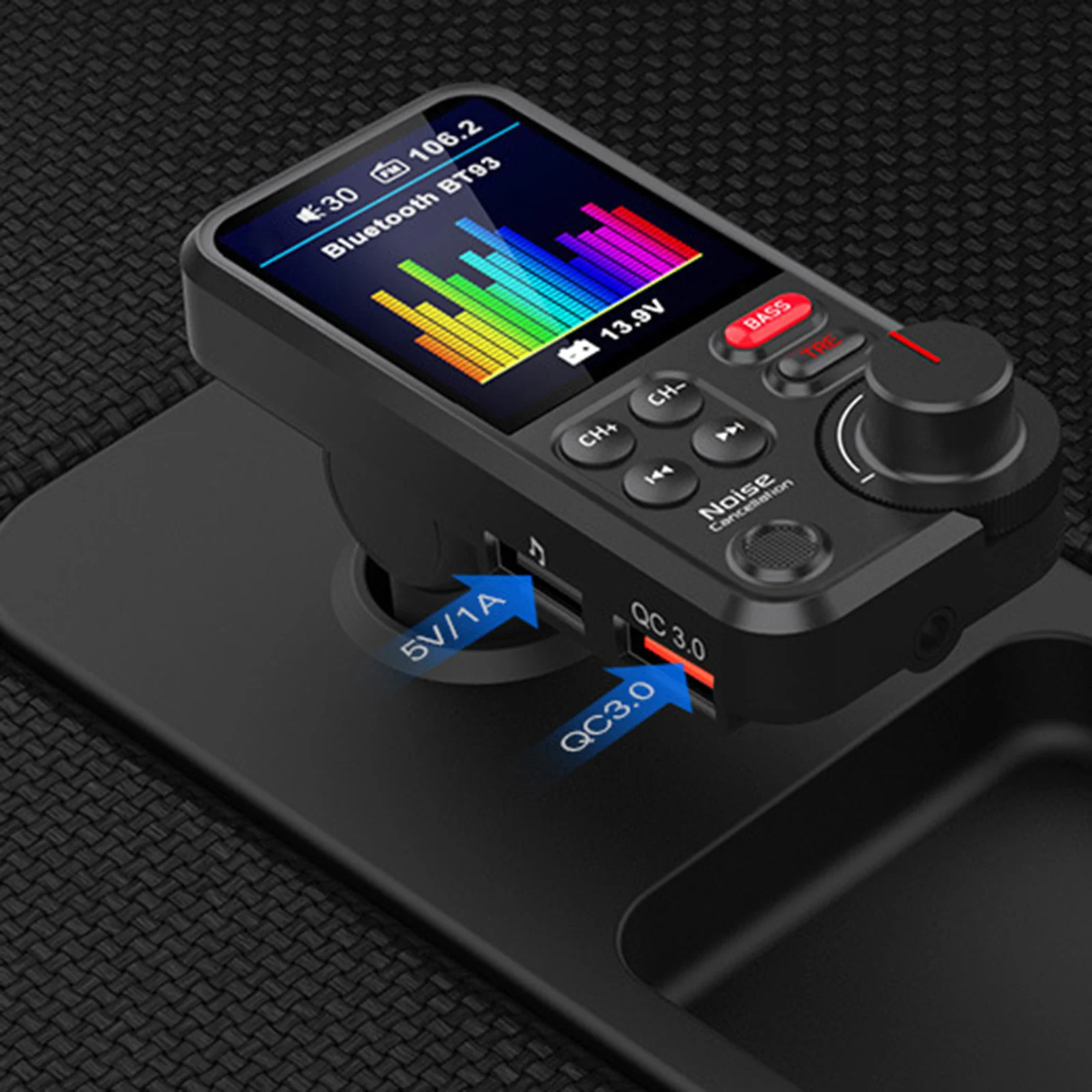 Bluetooth Car Wireless FM Transmitter Radio Adapter Treble Bass Sound Music Player USB Charger