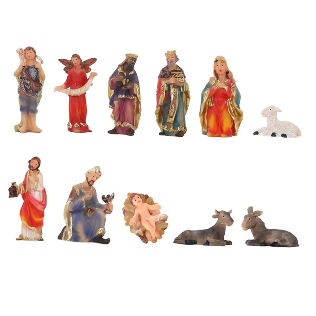 Resin Nativity Figurine Set 3-Inch Small Set of 11 Christmas Nativity Set Scene Figures Resin Figurines Baby Jesus