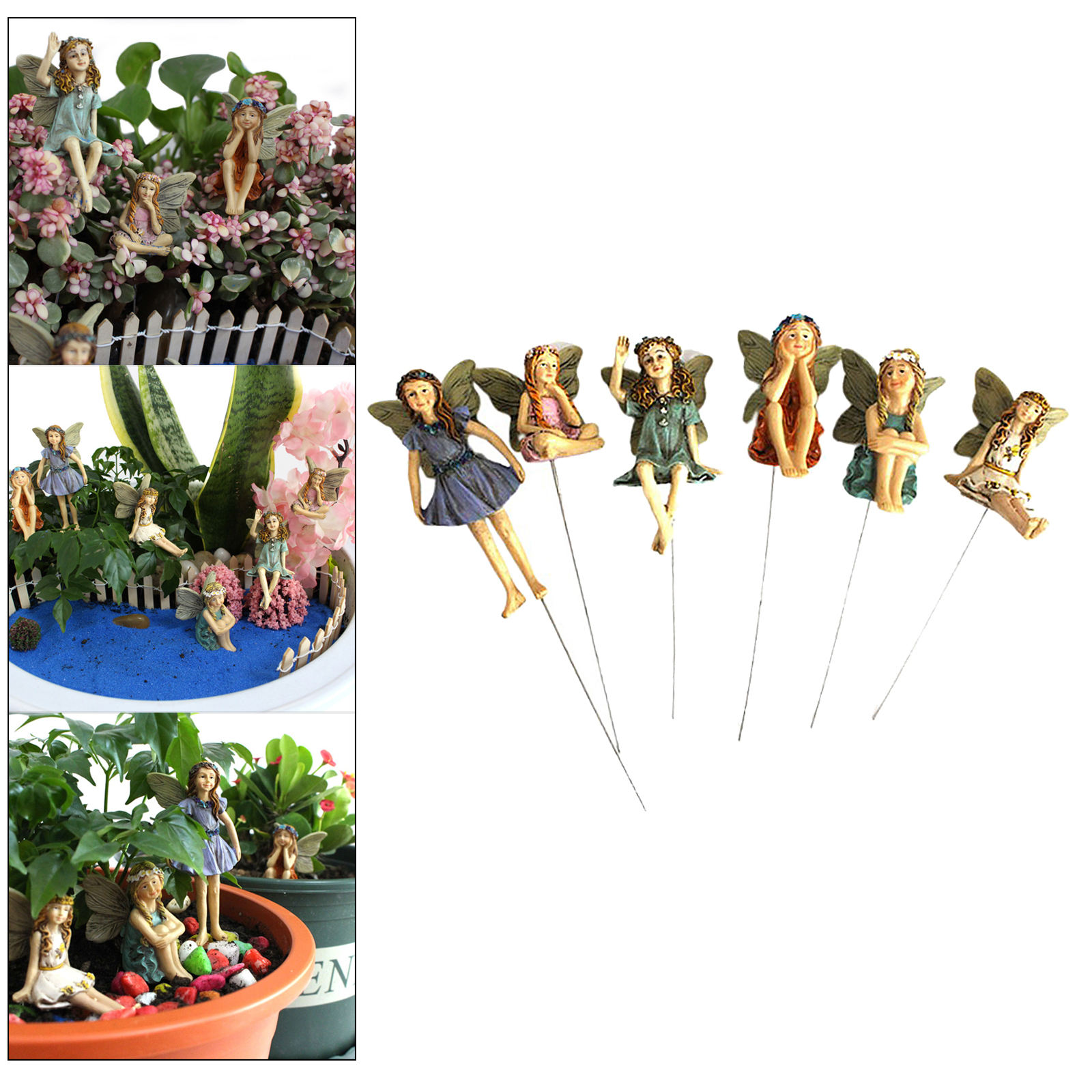 Set of 6 Flower Fairy Miniature Figurine Garden Ornament Outdoor Yard Decor House Accessories