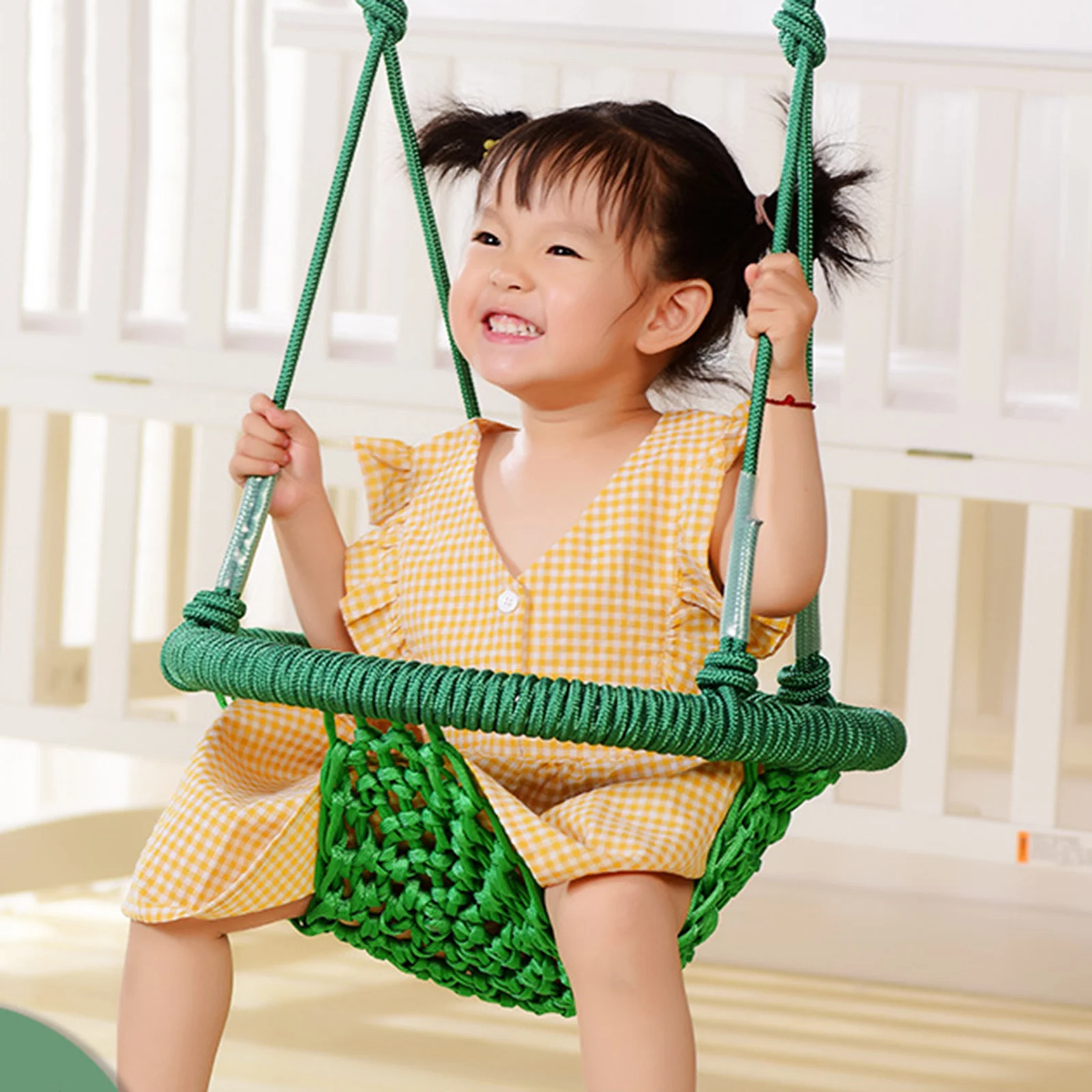 Kids Swing Set Hand-Knitting Swing Seat Chair w/ Hooks Portable Easy Design Home Playset Swingset Fun Play Toy Decor