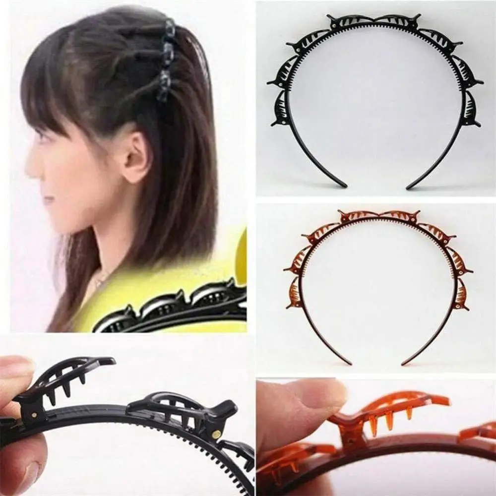 Womens Headband Edge Clips Double Layer Hairband Braided Styling Tools