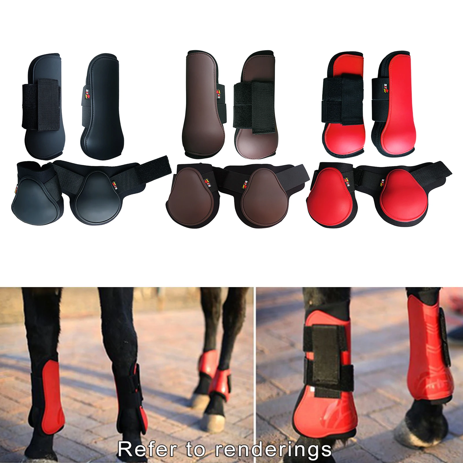 Horse Leg Tendon Fetlock Boots Set Front Hind Adjustable PU Leather Guards