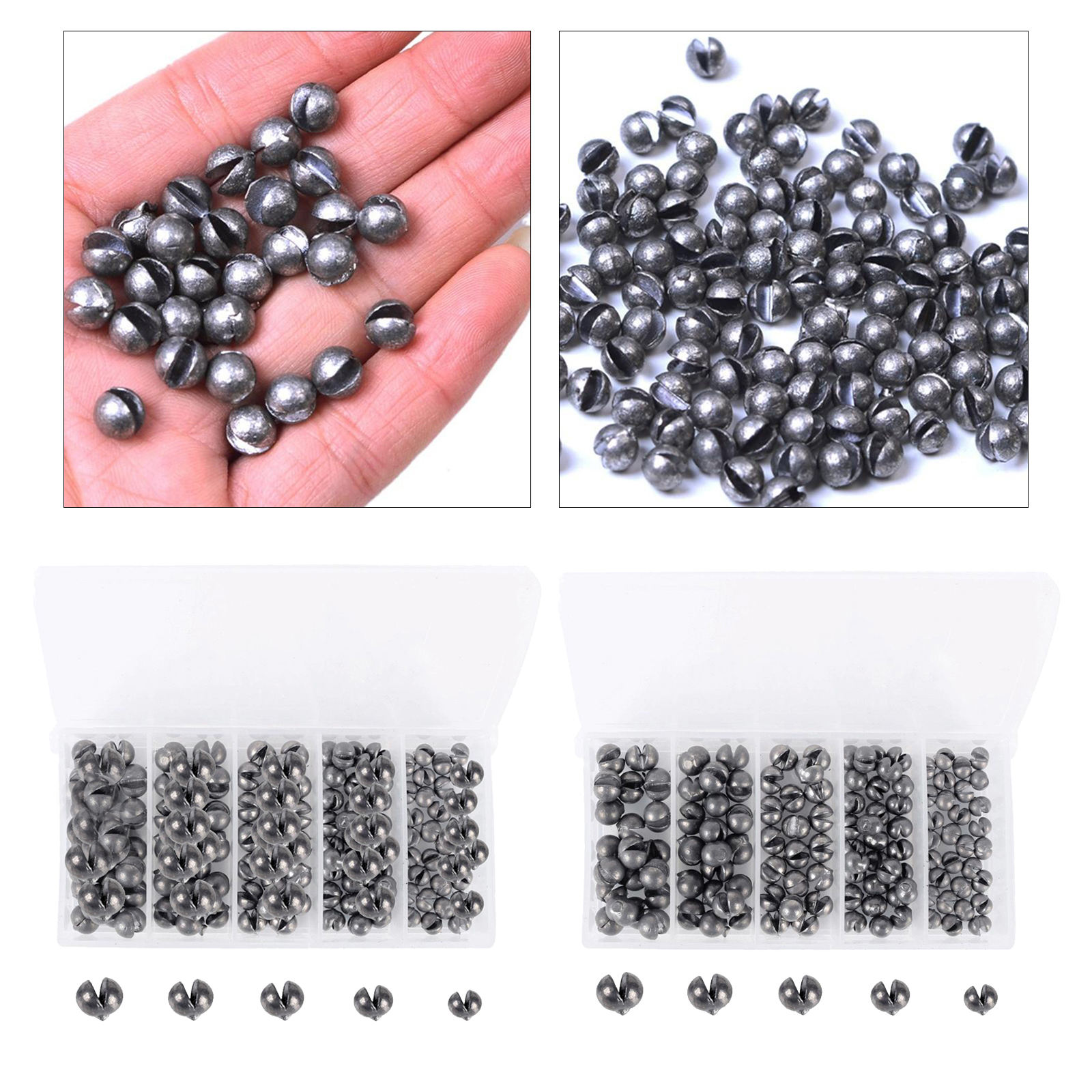 100/120pcs Fishing Weights Kit, Round Split Shot Sinker, Fishing Weights Egg Sinkers with Storage Box, - 5 Sizes