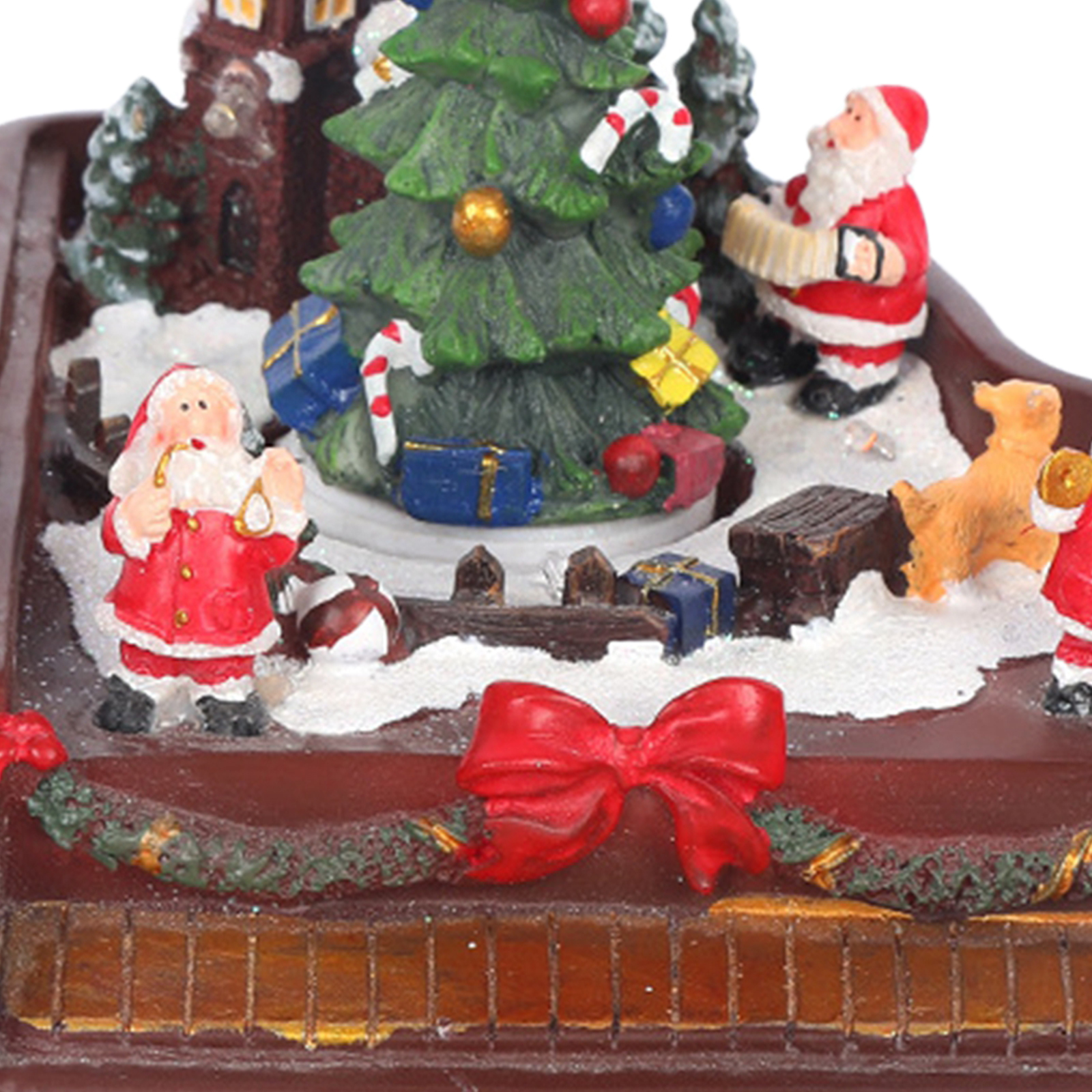 Romantic Resin Snow Scene Vintage Piano Music Box Revolving Christmas Tree LED Light Home Decoration Ornament Gift Collection