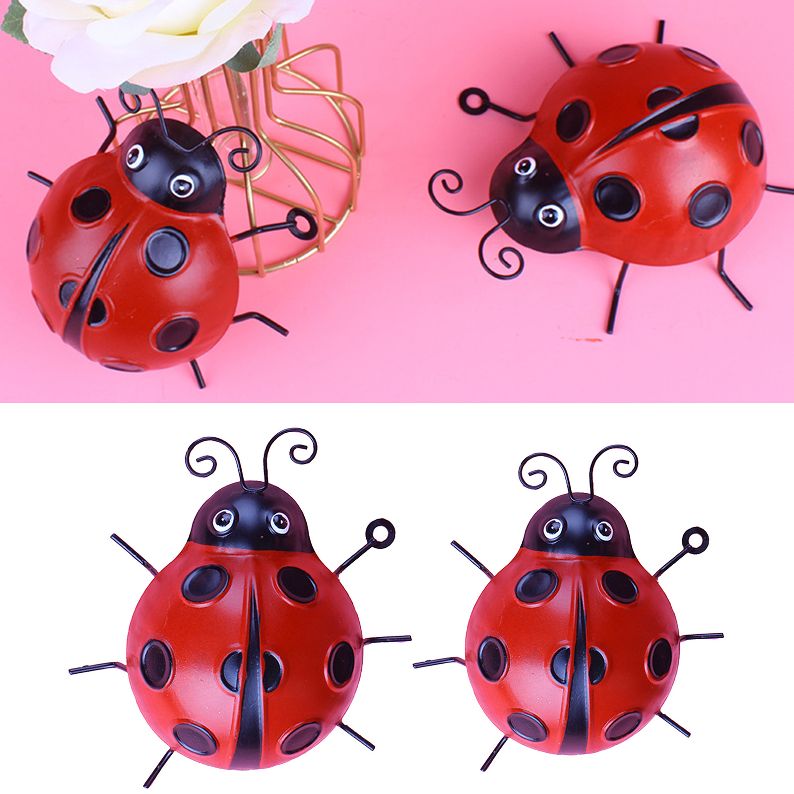 Garden Wall Art Red Ladybugs Outdoor Indoor Wall Sculptures Decorations for Fence Backyard Wall Hanging Decor