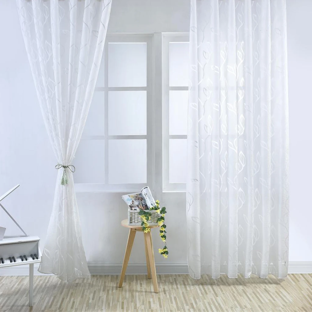 Bubble Leaf Pattern Window Curtain Drape Gauze Sheer Curtain Door Room Divider