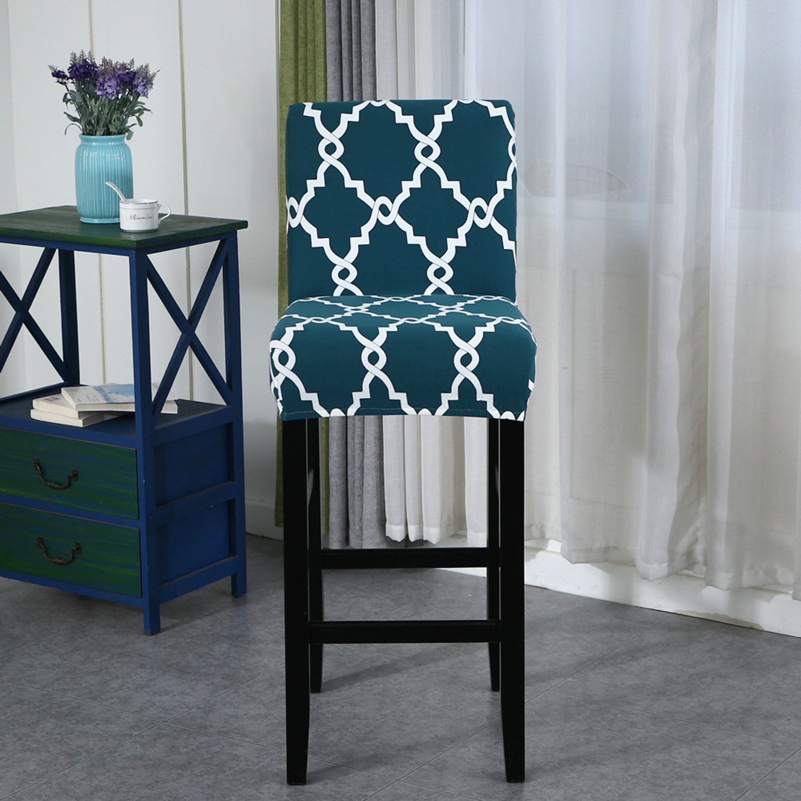 Stretch Printing Low Back Chair Cover Removable Barstool Protector Counter Height Chairs Covers Protector Home Flexible