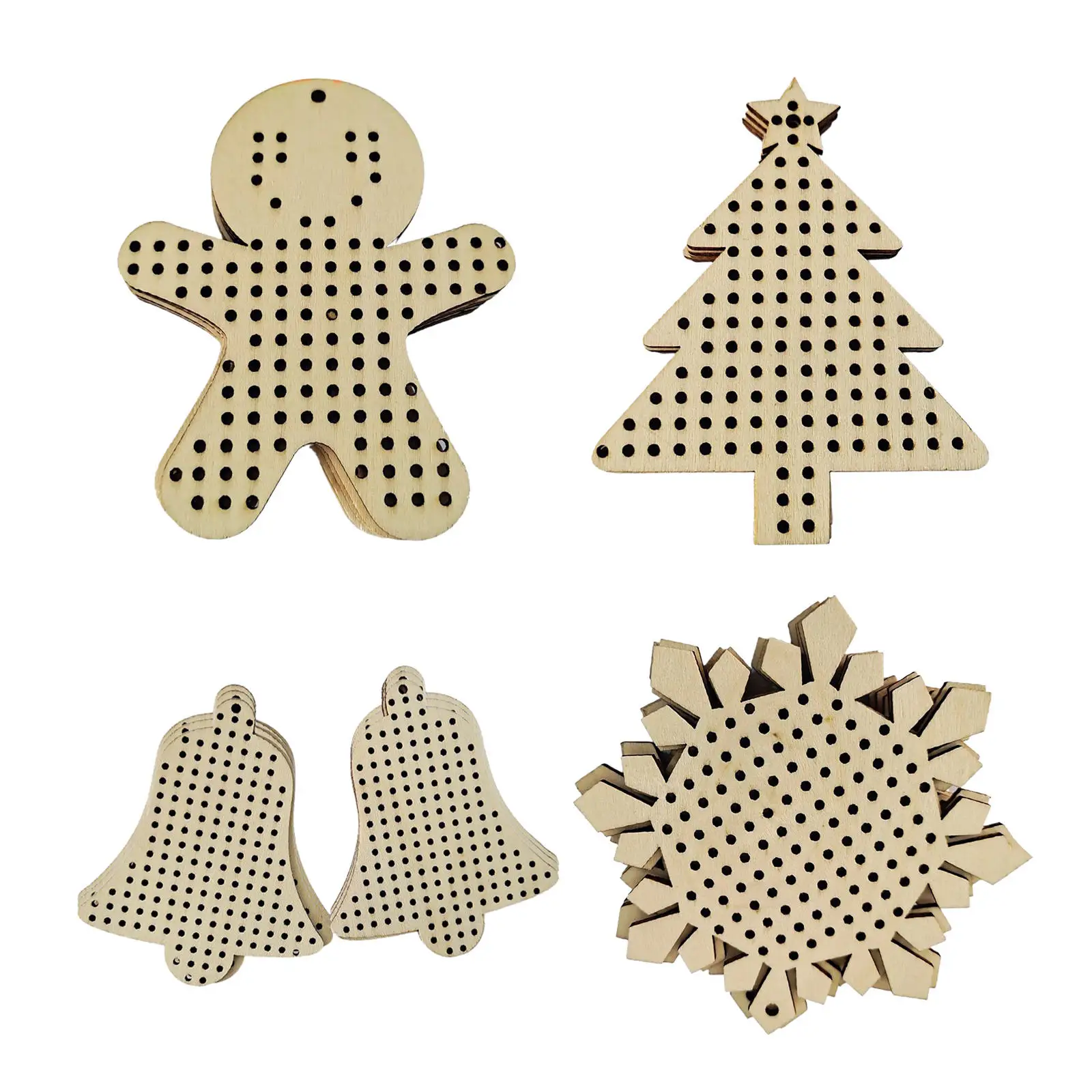 12x Multi-holes Cross Stitch Pendant Blank Christmas Tree People Bells Shapes for Crafts DIY Needlework Supplies