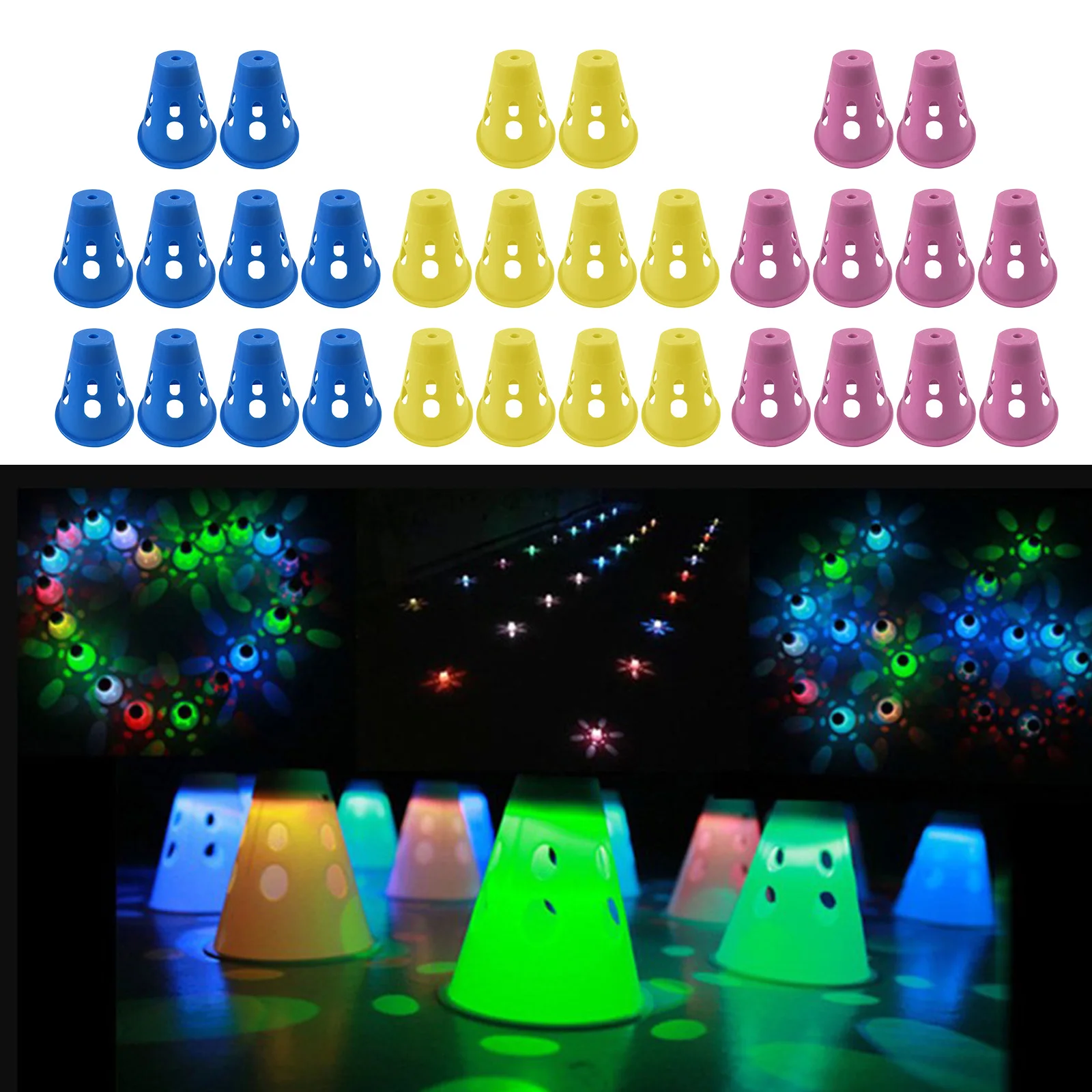 10pcs 7.8x8cm Plastic LED Skating Cones Light Up Ground Light