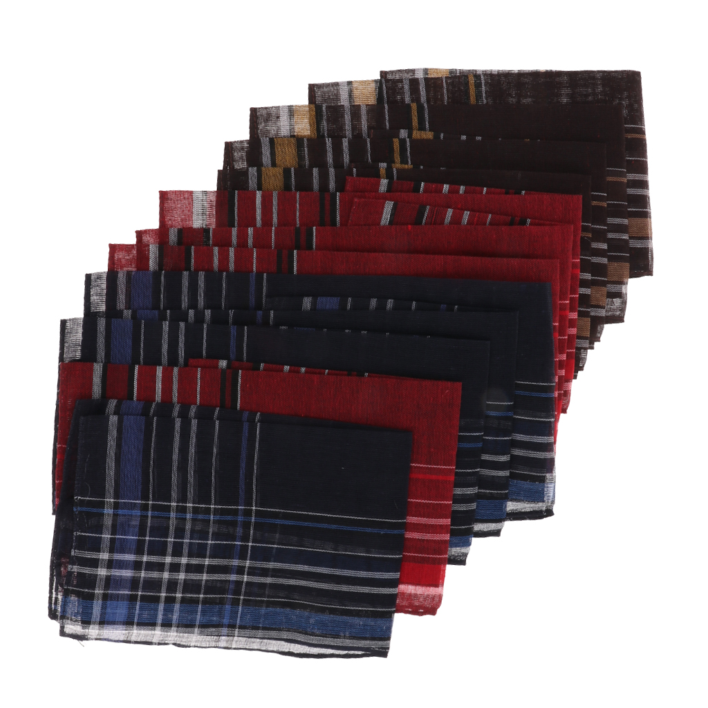 Pack Of 12 Men Fashion Plaid Cotton Pocket Handkerchief Pocket Square Hanky