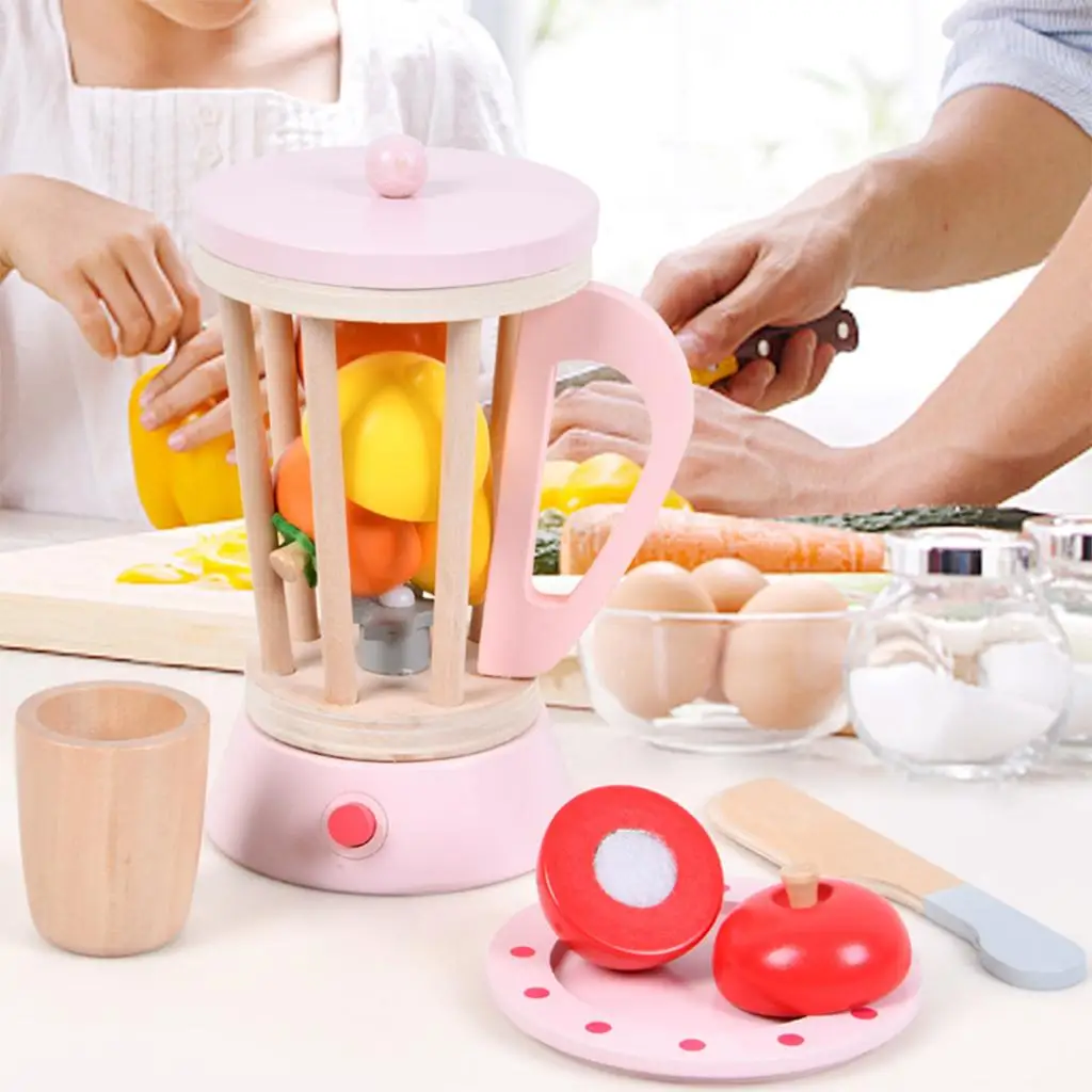 Wooden Kids Blender Toy, Educational Toys Pretend Role Play Play Food Set Play House Toy for Ages 3+ Promoting Fine Motor Skills