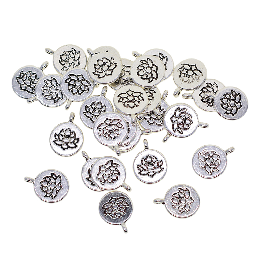 30x Tibetan Om Yoga Charms Lotus Flower Charms Pendant   Pendant for DIY Necklace Bracelet Earring Jewelry Making