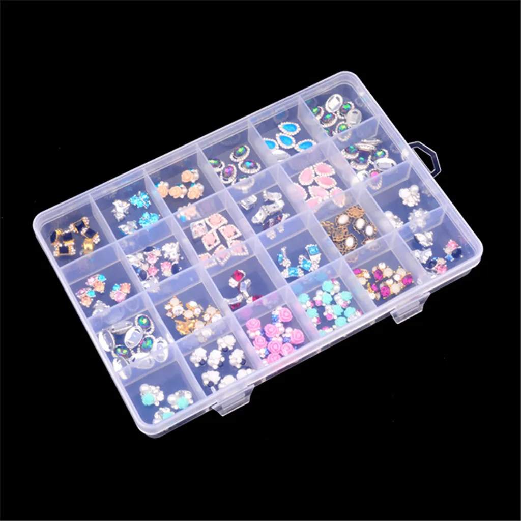 24 Slots Nail Storage Box Case Nail Art Plastic Container Rhinestone Charms Bead Organizer, Earrings Storage Organizer