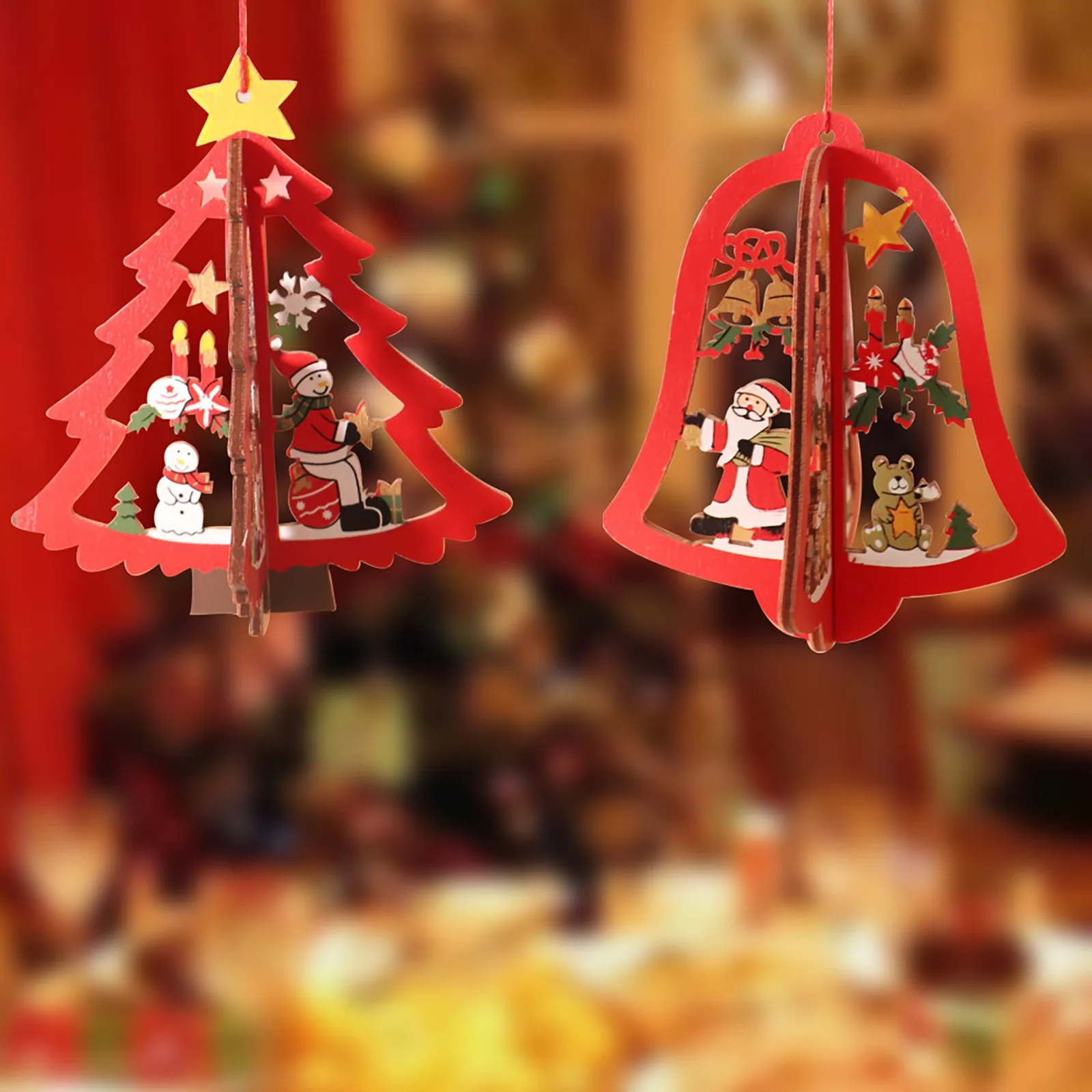 24Pcs de madera árbol de Navidad Ornamento Colgante Hazlo tú mismo regalo Navidad Colgantes Decoraciones