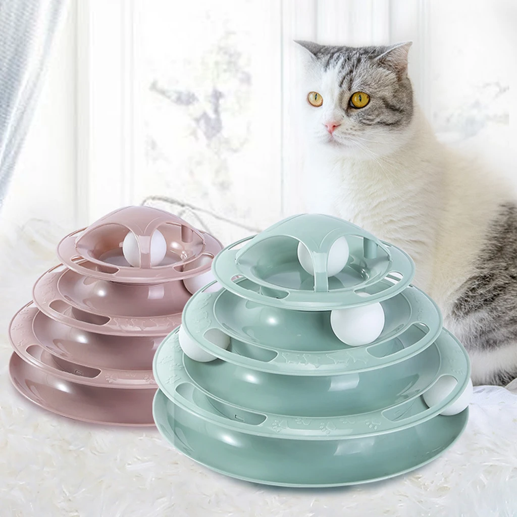 Pet Cat Kitten Interactive Crazy Hunting Activity Ball Tower Disk Amusement Game Toy - 4 Levels and 4 Balls