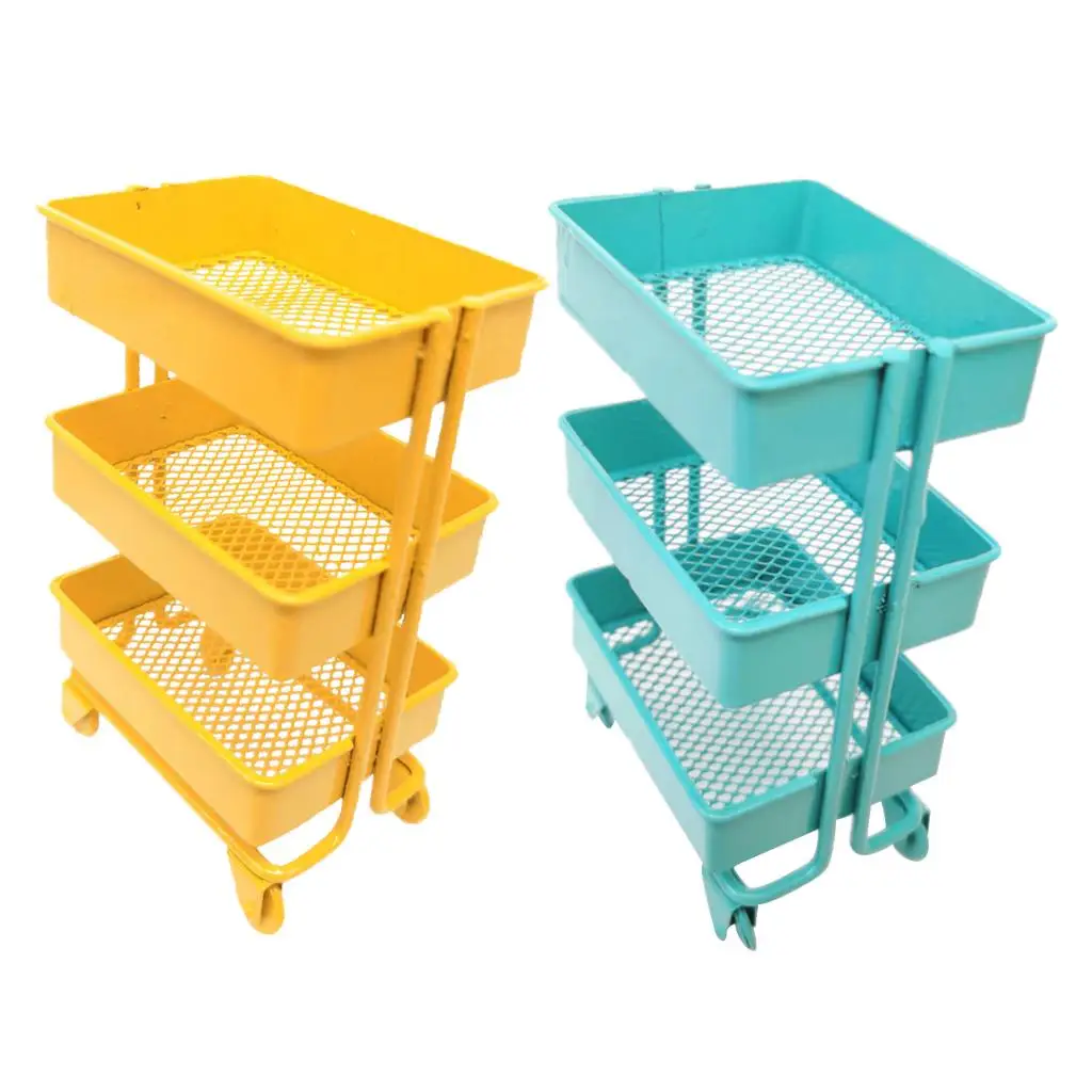 Modern 1:12 Scale Mini Trolley Storage Shelf w/ 4 Wheels Dollhouse Decor