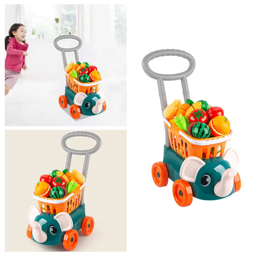 Funny Deluxe Grocery Cart Trolly With Vegetable Fruit Playset Creative Toy