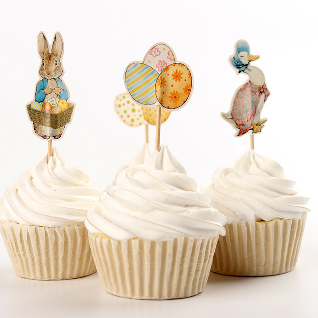 24pcs/ Set Cute Duck Rabbit Egg Style Cupcake Topper Easter Festival Food Sticks Decor Home Party Accessory