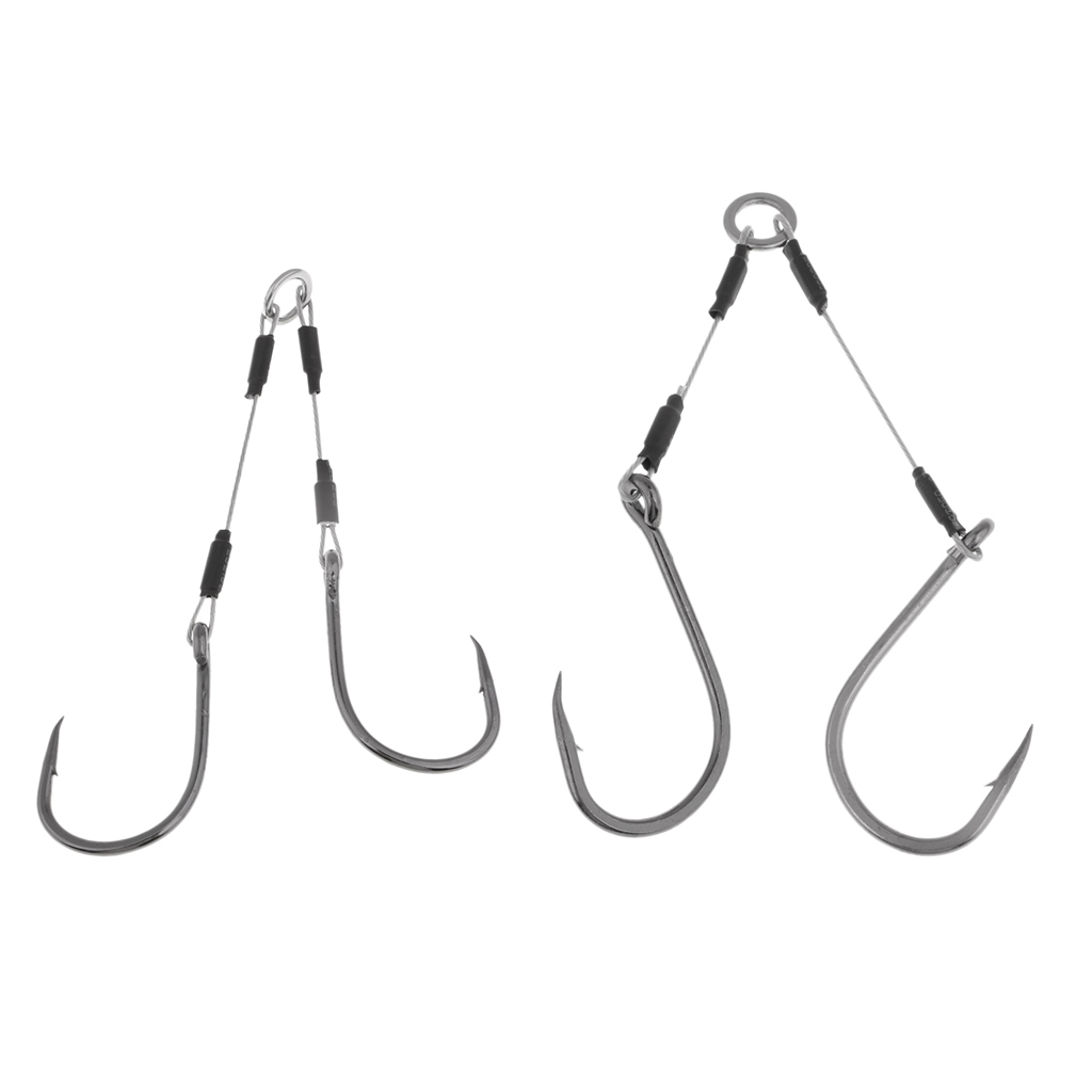 2pcs High-carbon Steel Dual Assist Hooks Jigging Fishing Hooks W/ Steel Line
