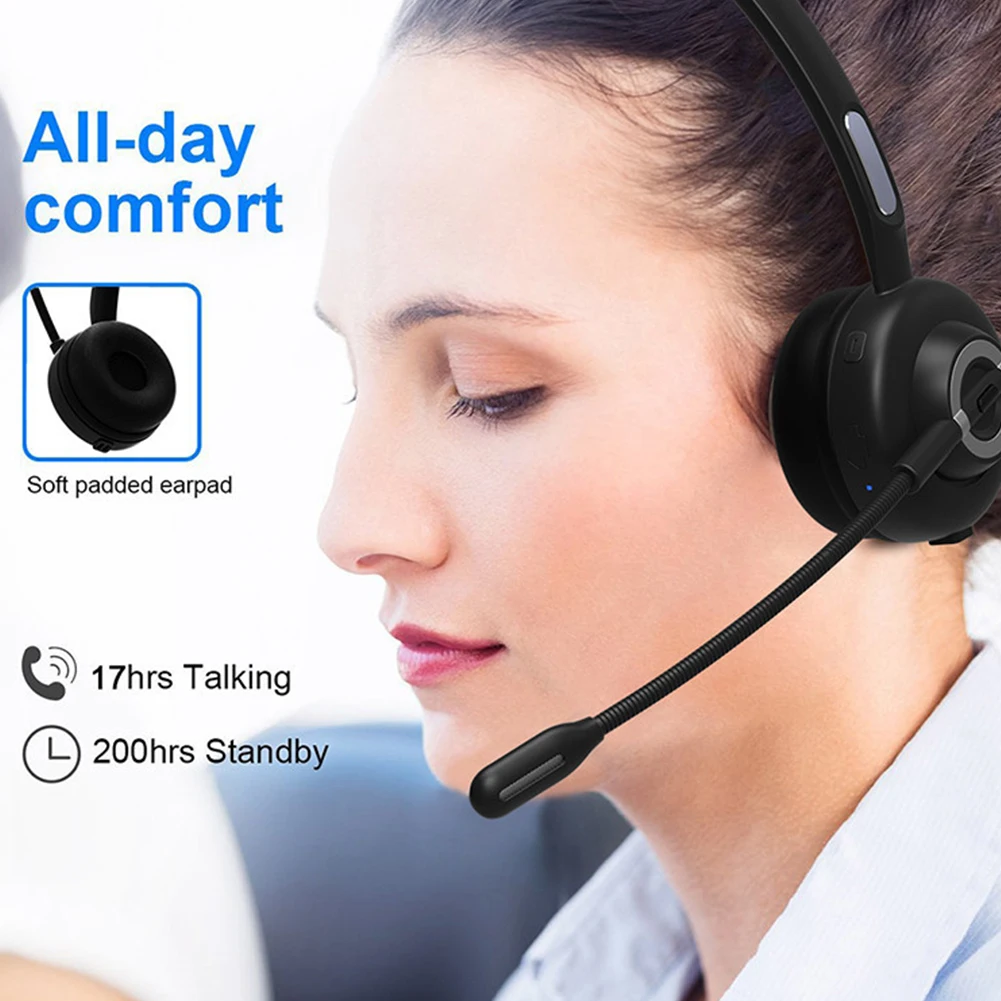 Microphone Office Business Call Center Noise Cancelling Mono Handsfree Aviation With Charging Base Bluetooth Headset Wireless