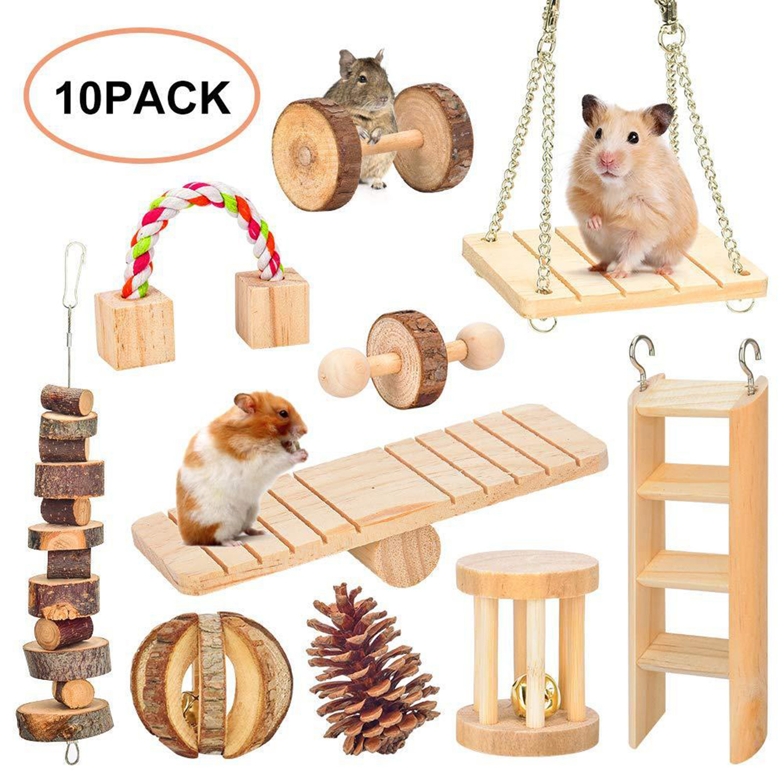 10 Pack Hamster Chew Toys, Pet Tooth Chew Toys Wooden Gerbil Rats Chinchillas