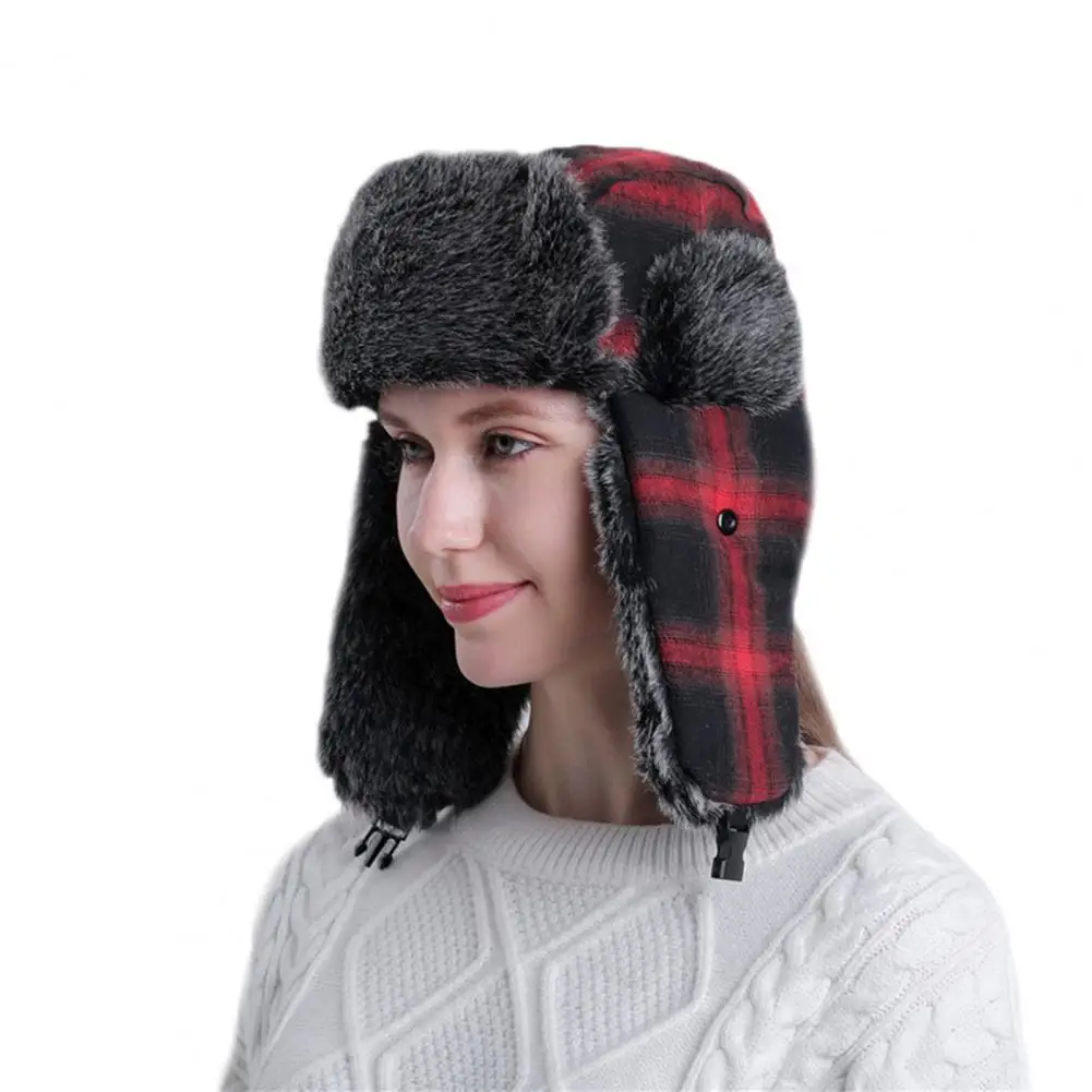 waterproof bomber hat Unisex Hats Women Men Ear Warmer Thick Winter Lei Feng Plaid Trapper Hat for Cycling Apparel Accessories mens aviator hat fur