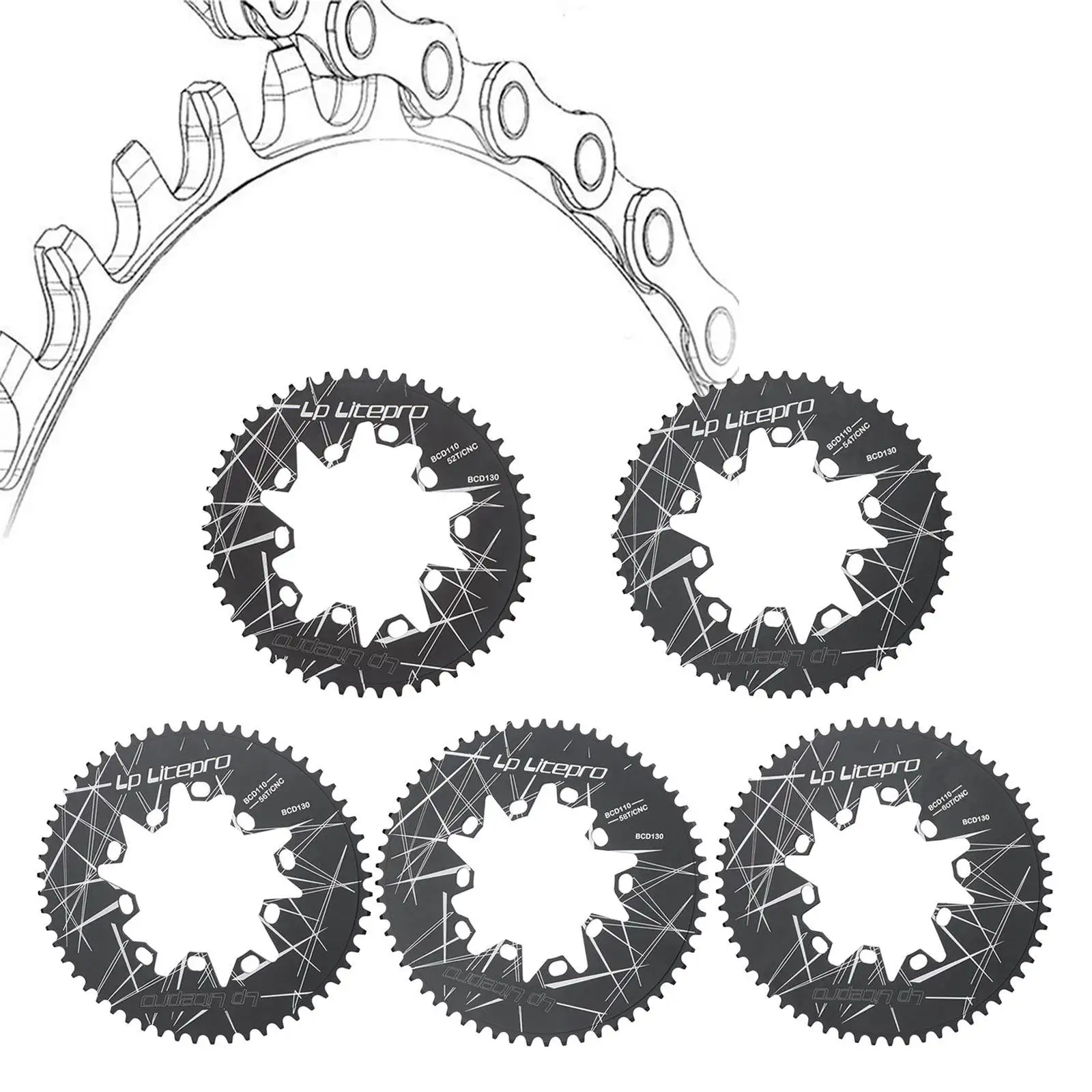 Bike Chainwheel 52T/54T/56T/58T/60T Ultralight 7-10 Speeds 130BCD Road Bicycle Chainring Chain Wheel Chain Ring Replacement Part