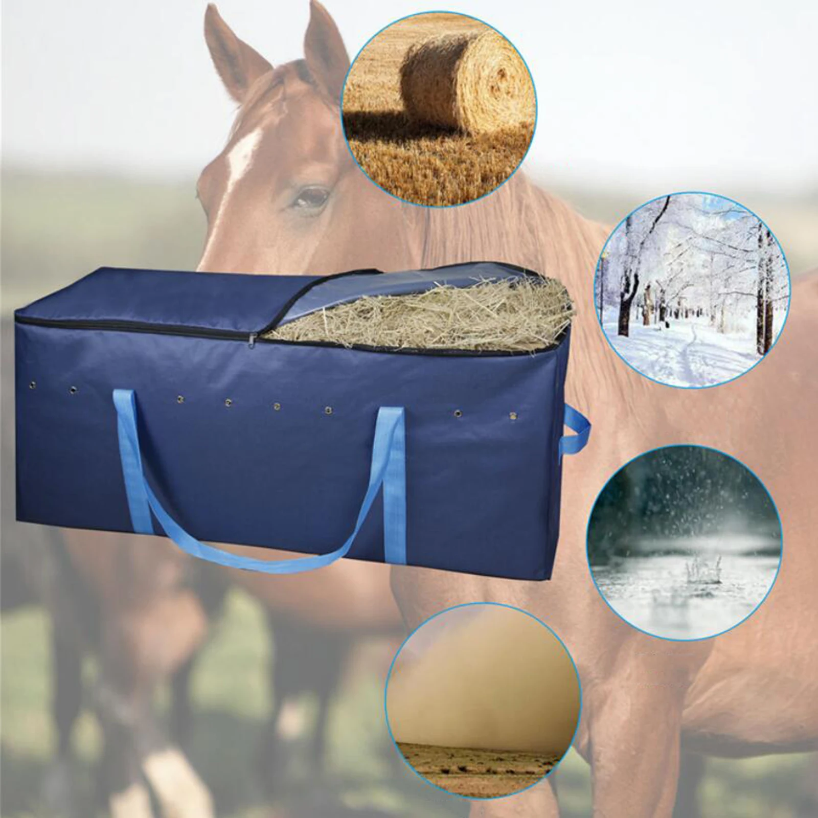 Foldable Extra Large Hay Bale Storage Bag Horse Zippered Tote 600D Oxford Cloth Waterproof