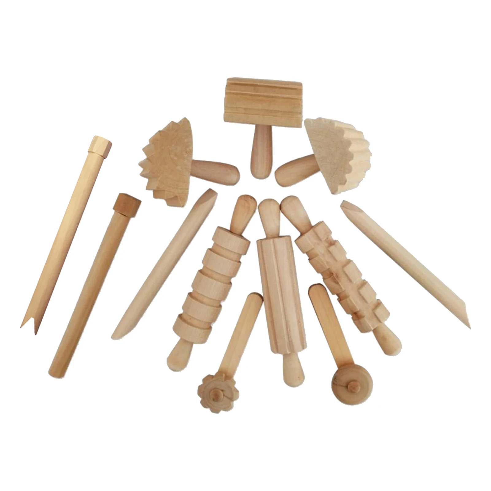 12pcs Kids Wooden Art Clay Doughs Tools Toy Roller Pin Molds DIY Handmade Acce