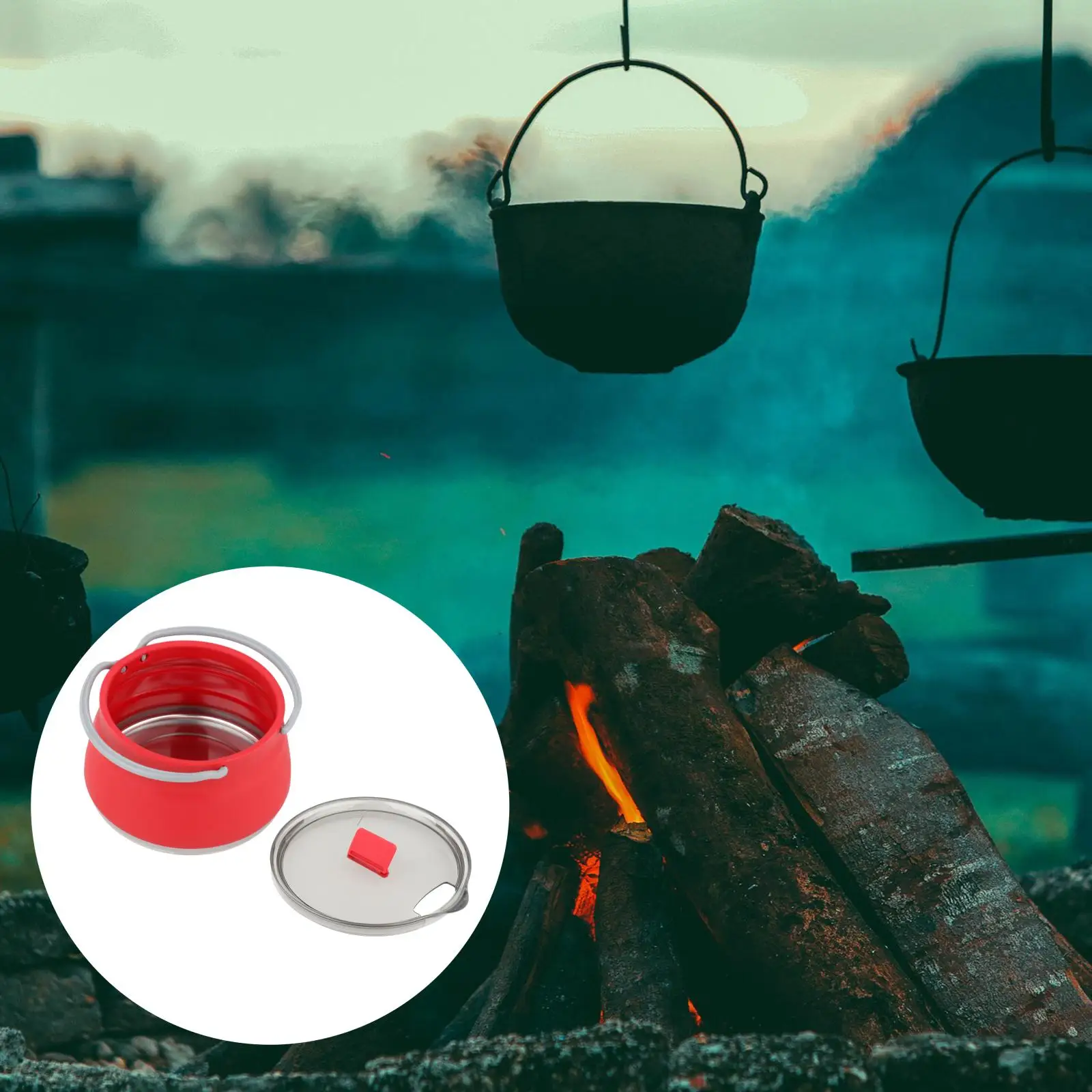 Collapsible Folding Silicone Cooking Pot Safety Gas Stove Cooker Kitchen Camping Fishing Outdoor Travel Boiling Water Kettle