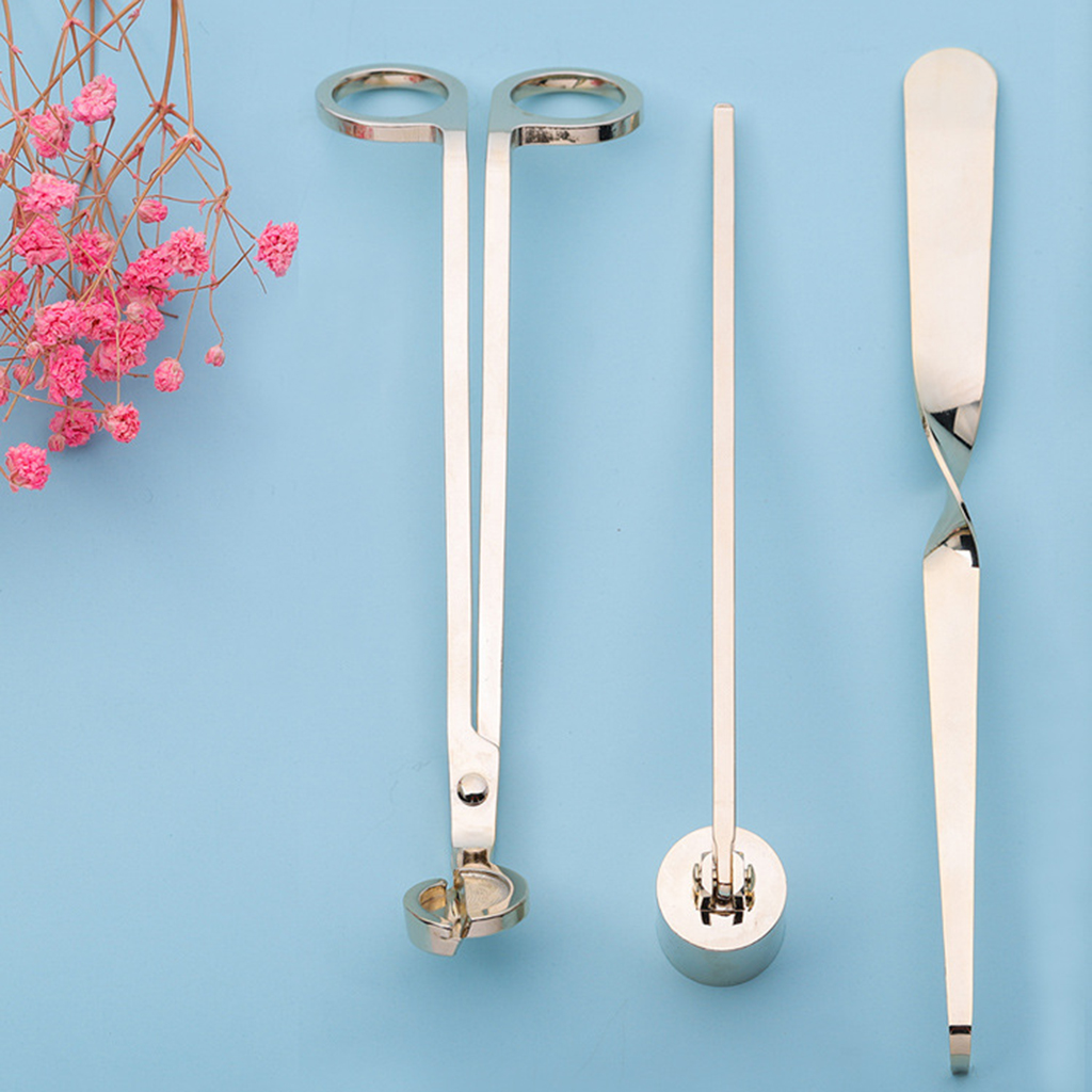 Pack of 3 Candle Accessory Set Tools Wick Trimmer, Wick Snuffer Wick Dipper Stainless Steel Candle Caring Tools for Wedding