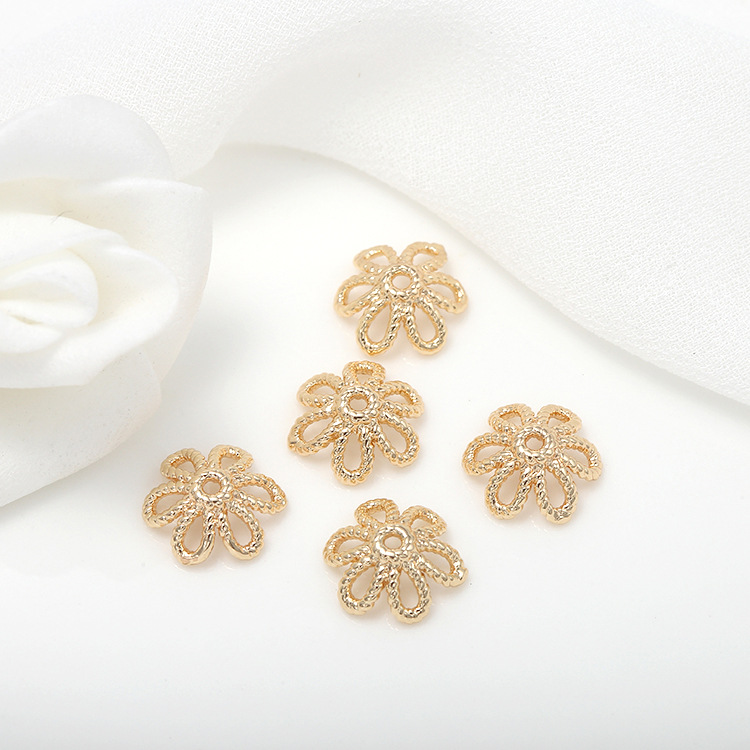 10PCS 8MM 10MM 14K Reales Gold Überzogene Messing Blumen Perlen Kappen Hohe Qualität Diy Schmuck Zubehör – Detail 3