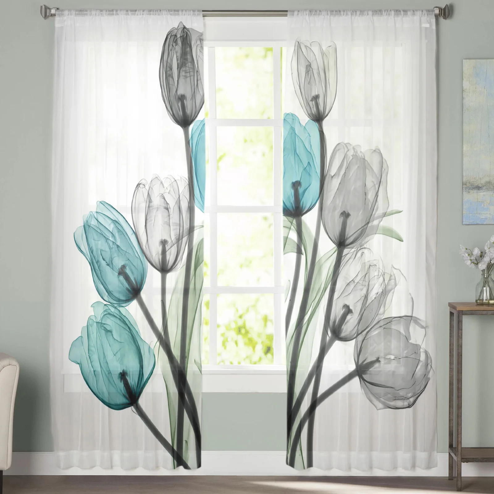 Plant Dandelion Tulle Curtains for Living Room Decoration Modern Chiffon Sheer Voile Kitchen Curtains long curtains