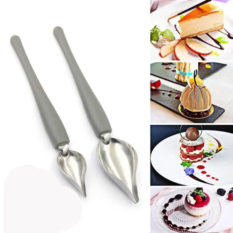 2Pcs Drawing Decorating Spoons,Multi-use Stainless Steel Chef Culinary Drawing Spoons,Large/Small Plating Chef Art Pencil Spoons Professional Decorating Spoon Set for Decorative Plates,Cake,Dessert 