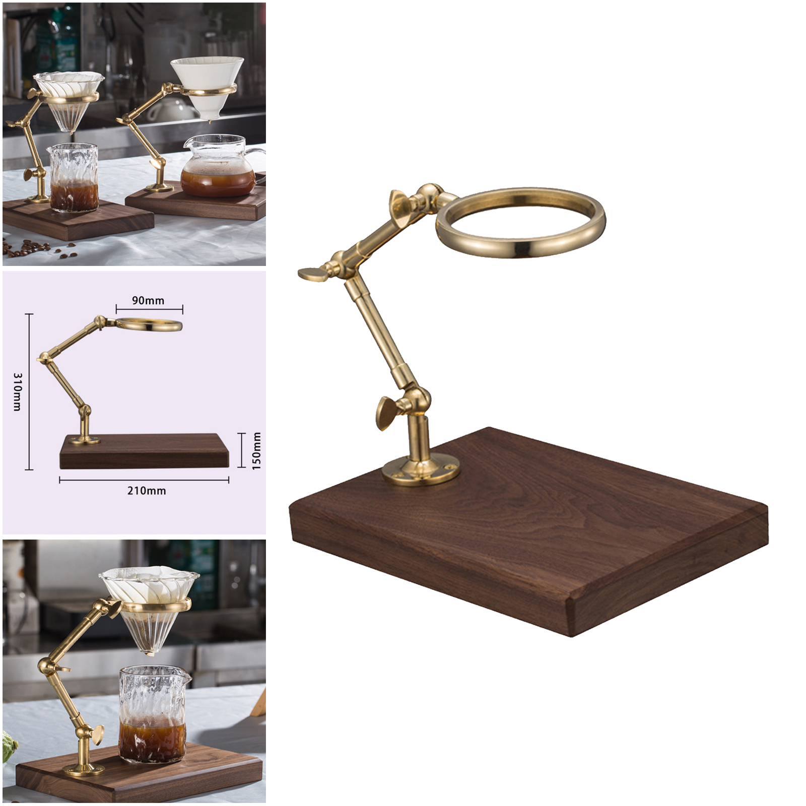 Brass Pour Over Coffee Drip Rack-with Wood Base Stand-Wonderful Presents for