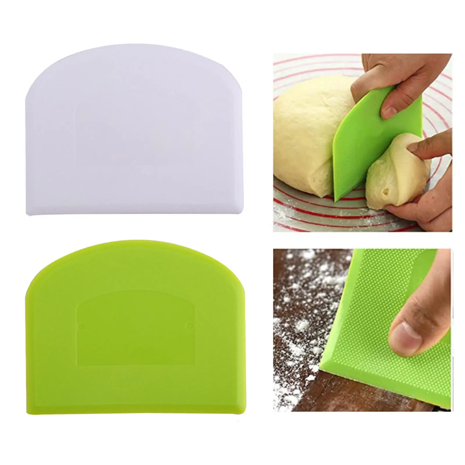 2 Pieces Dough Scraper Bowl Scraper Food-Safe Plastic Dough Cutter Flexible Plastic Scraper Practical Bench Scraper
