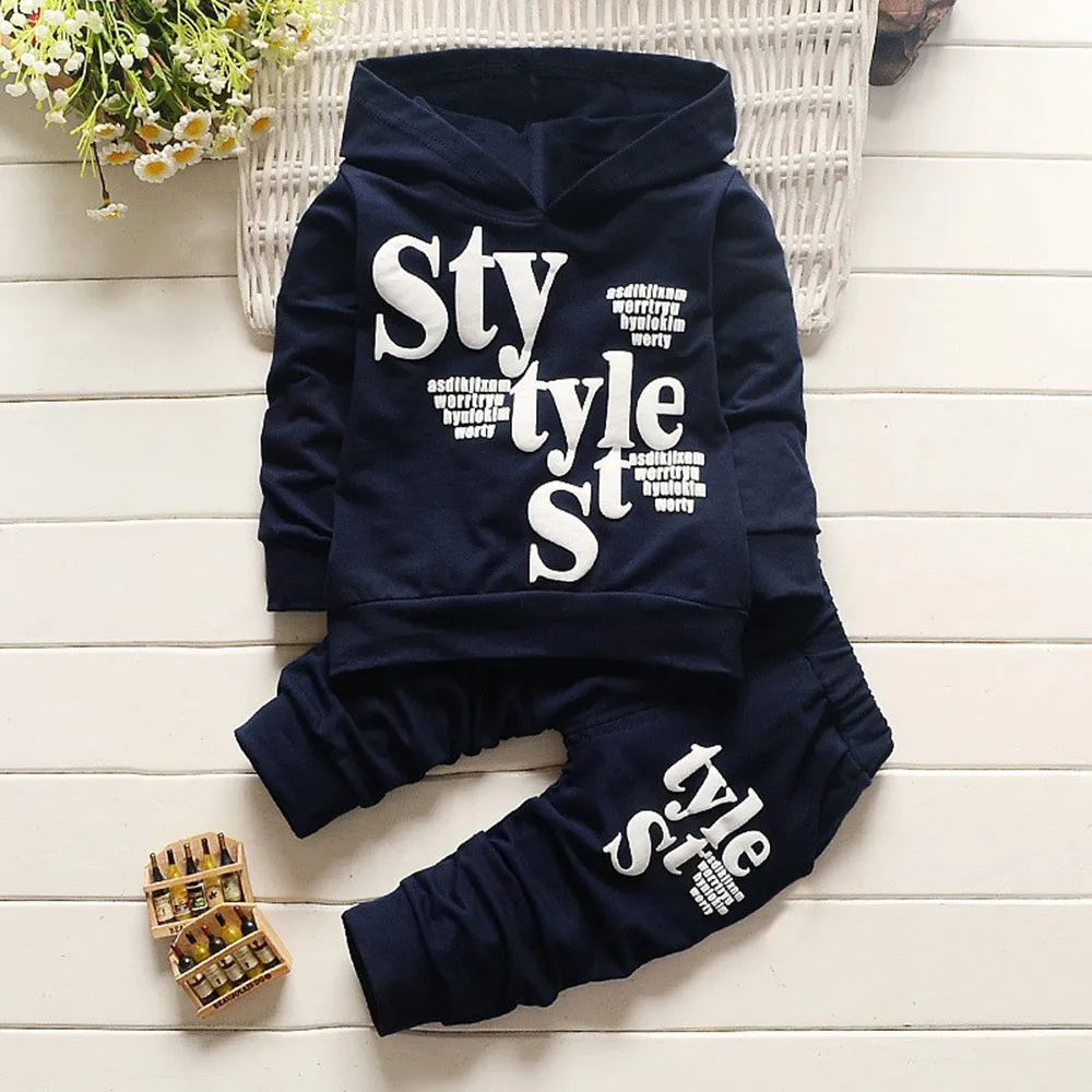 Style Letter Print Toddler Baby Boys Hoodie and Pants Tracksuit