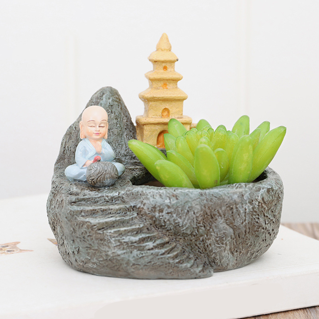 Flower Pots, Little Monk Resin Plant Pots Desktop Monk Planters Plant Succulent Pot Indoor Plants Cactus for Home Office Indoor