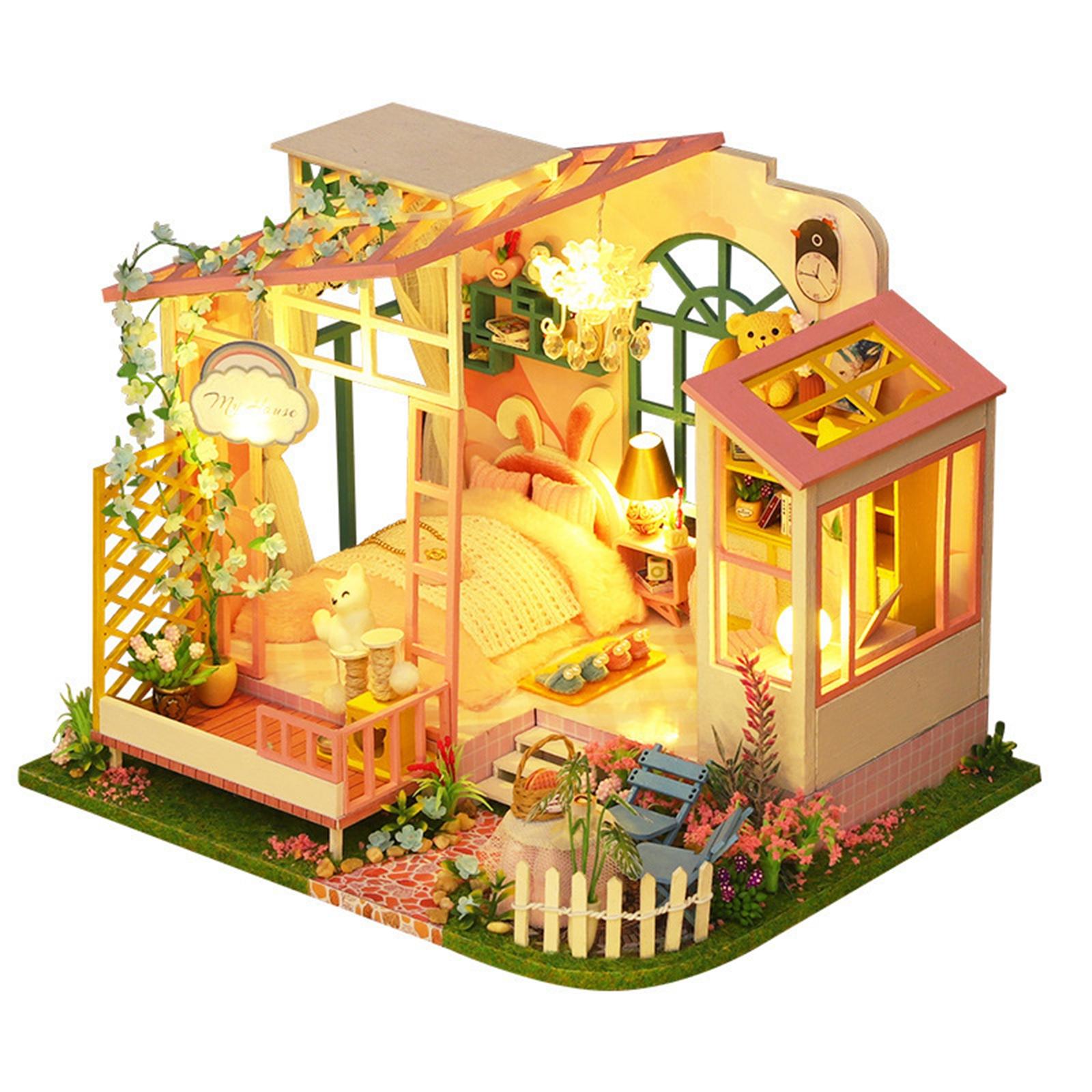 Handmade DIY Dollhouse Miniature Kit with LED Light and Furniture Asseccories Set Garden House Kids Toy 3D Building Puzzle