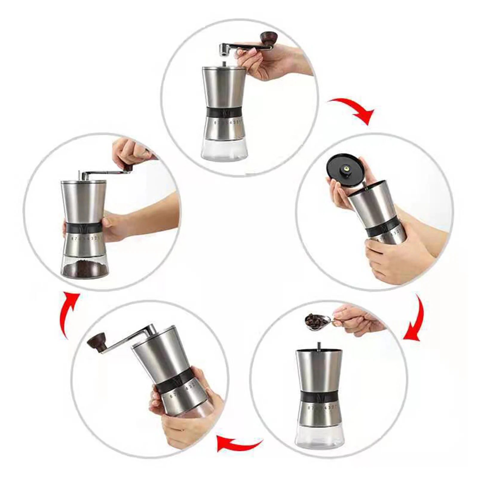 Durable Manual Coffee Grinder with Adjustable 8 Setting for Office Espresso