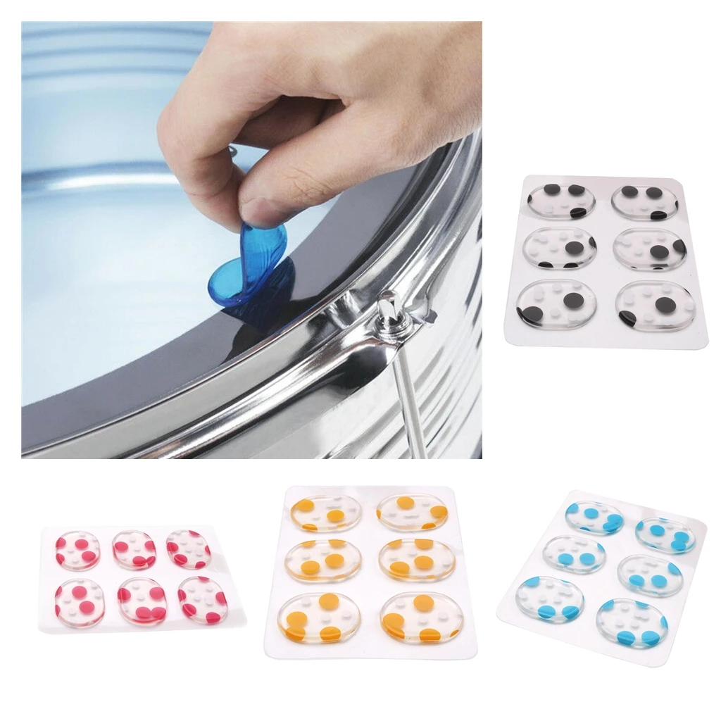 6 Pcs Drum Dampeners Gel Pads, Reuseable Silicone Drum Silencers Dampening Gel