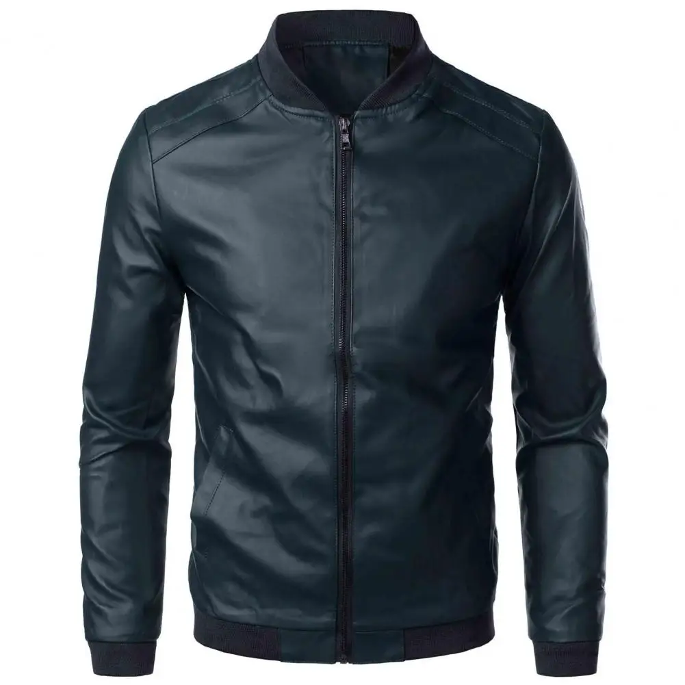 Men Leather Jackets Stand Collar Jackets and Coats Simple Jacket Simple Style Faux Leather Jacket for men chaquetas hombre