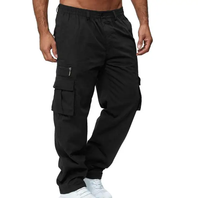 Cargo Pants Sports Solid Color Outdoor Skin-friendly Elastic Waist Autumn Pants  Cargo Man School pants Work Trousers for School