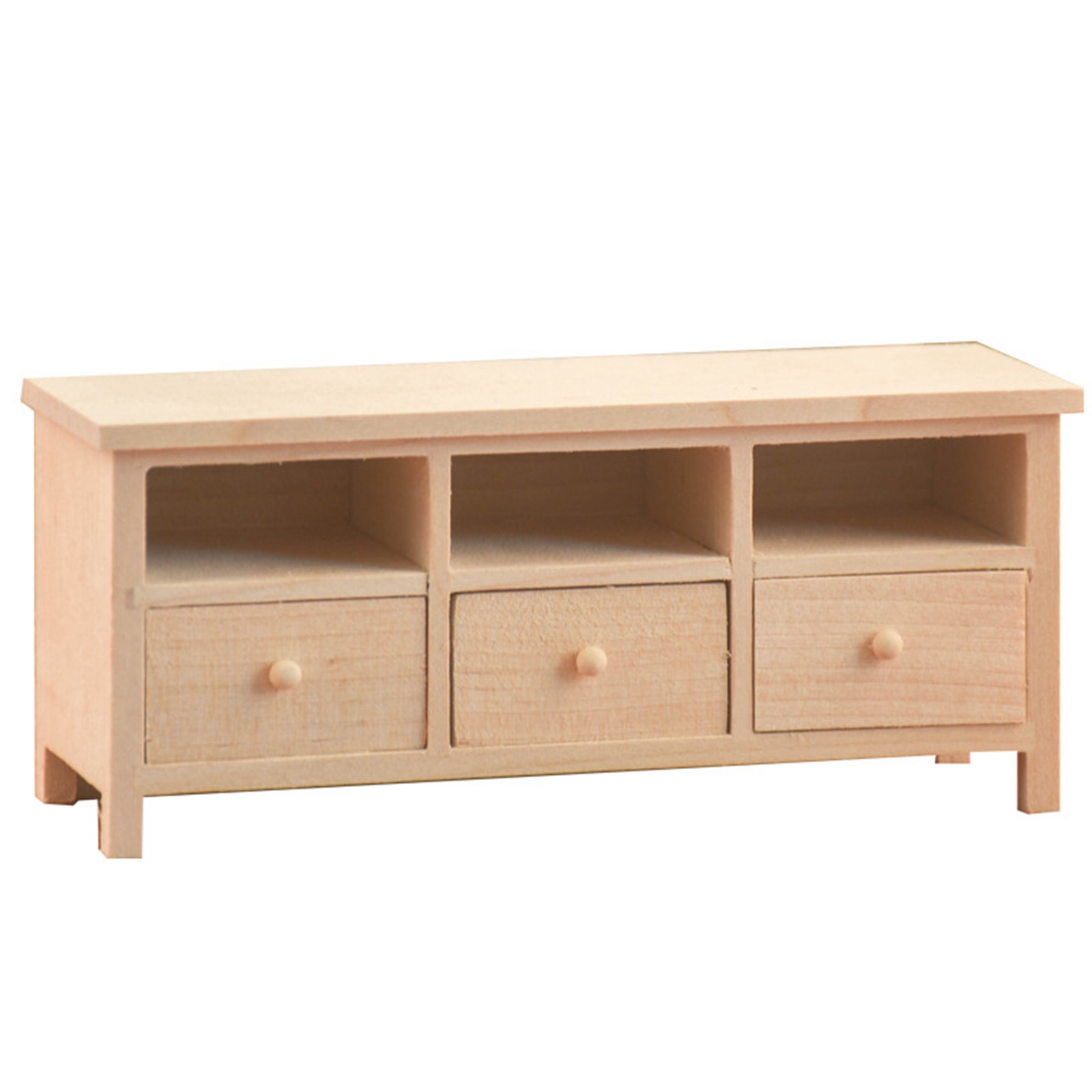 1/12 Dollhouse Handcraft Unpainted Birch Wooden 3-Lattice Cabinet Storage for Bedroom Furniture Set Life Scene Decorative Toy