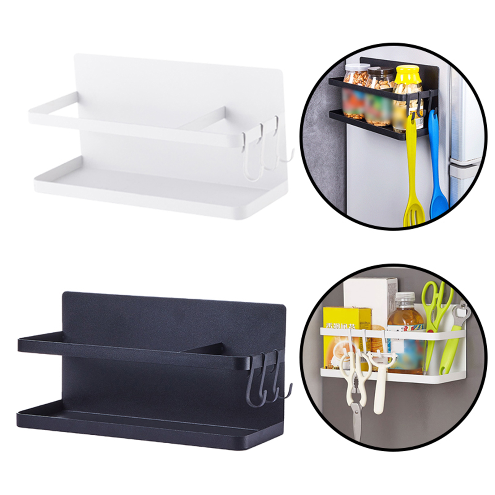 Multifunction Fridge Magnetic Spice Rack Holder with 3 Hook Kitchen Pepper Small  Storage Punch Free Space Saving