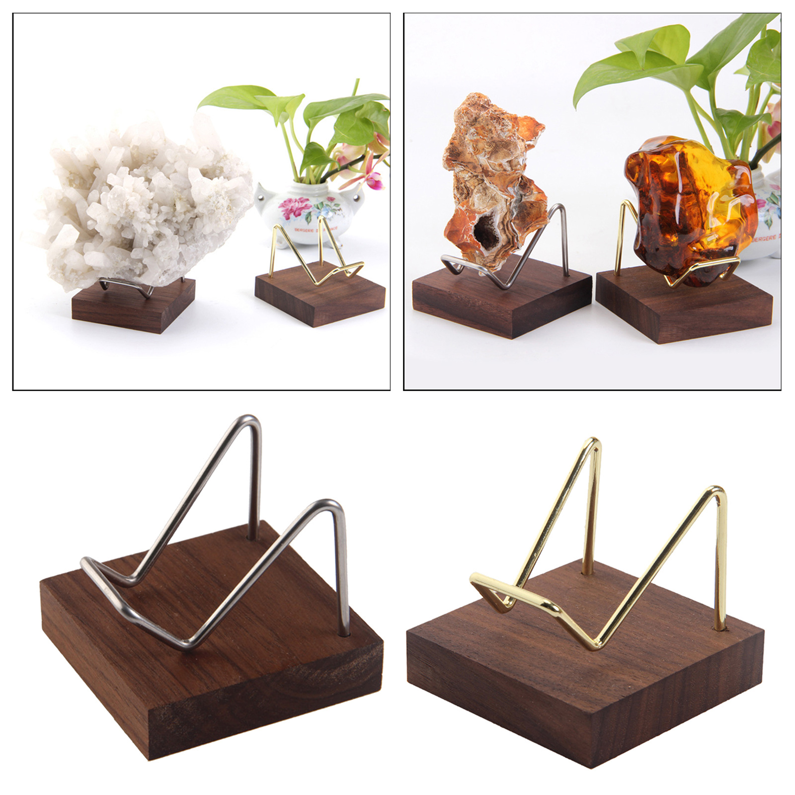 Walnut Base Display Stand For Gemstone Mineral Crystal Ball Quartz Holder