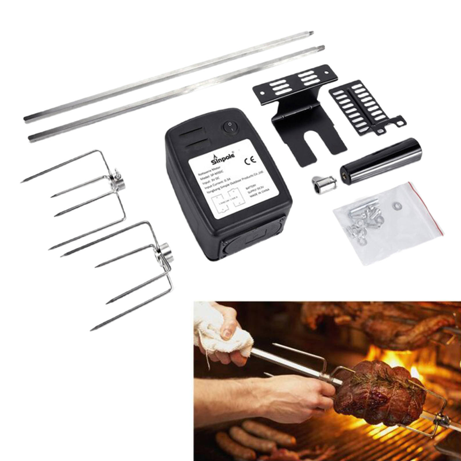 Heavy Duty Rotisserie Kit with Motor Household Battery Powered for Cooking BBQ Campfire Camping Supplies