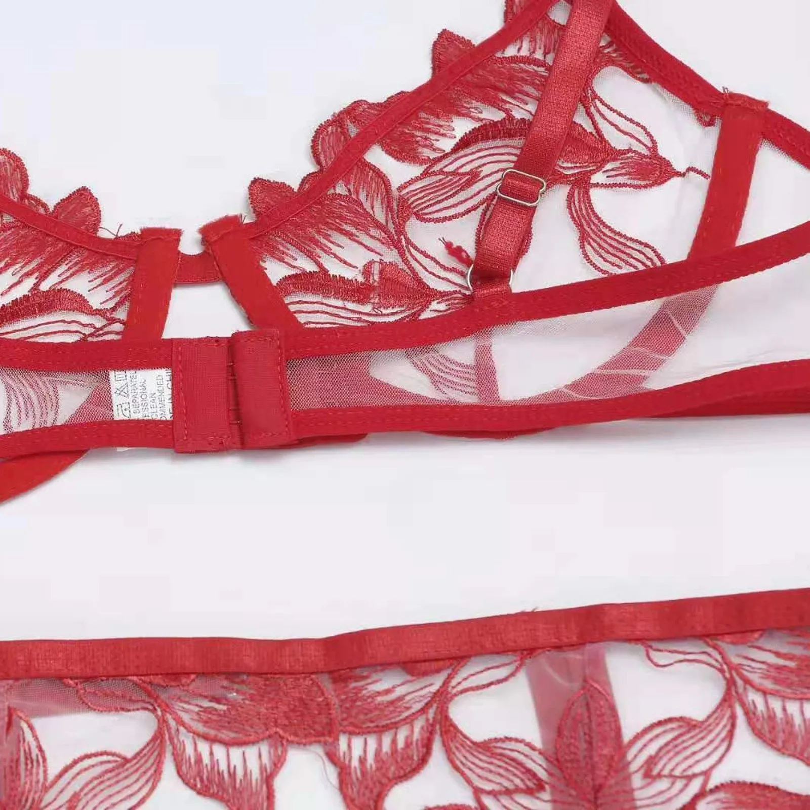 Floral Embroidered Erotic Lingerie for Women Bra + Garter Belt Thong Sexy Women's Underwear Adjustable Spaghetti Strap Lenceria plus size underwear sets