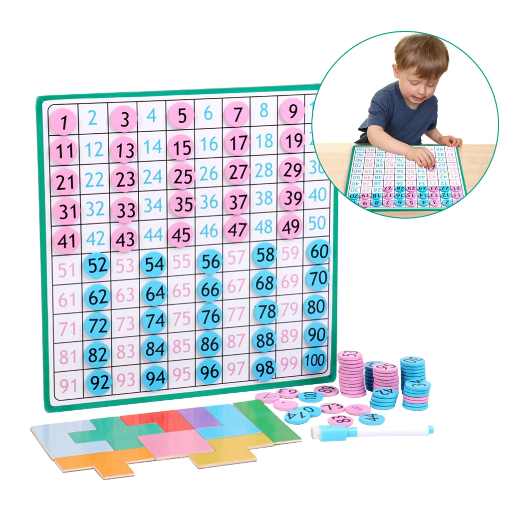1 Set Wooden Montessori Magnetic 1-100 Number Board Counting Game Math Teaching Aids Toys Arithmetic Early Learning